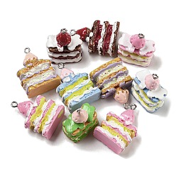 (52) Непрозрачная лаванда Кулоны из пищевой смолы, подвески в виде клубничного торта с железными петлями с платиновым напылением, разноцветные, 29~30x21~22x12~13 мм, отверстие : 2 мм