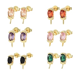 (52) Непрозрачная лаванда Латунь микро проложить кубические данные о серебристой цирконии, овальные, без кадмия и без свинца, стойки покрытие, долговечный, за половину пробурено бисера, золотые, разноцветные, 11.5x4 мм, штифты : 0.7 мм