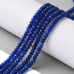 Темно-Синий Окрашенная натуральная малайзия жадеит бусины пряди, граненые, темно-синий, 4x2~3 мм, отверстие : 1 мм, около 110~115 шт / нитка, 14 дюйм