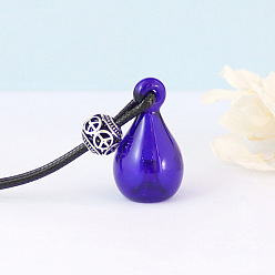 Средно-синий Ожерелье с подвеской из стеклянного флакона духов с восковым шнуром для женщин, светло-синий, Кулон : 38x16 мм, 17.72 дюйм (45 см)