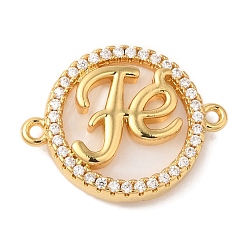 Слово Стойка покрытие латунь микропаве прозрачный кубический цирконий fe соединительные подвески, с оболочкой, плоские круглые ссылки, реальный 18 k позолоченный, без кадмия и без свинца, долговечный, слово, 17x23x4 мм, отверстие : 1.4 мм