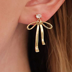 Золотой Серьги-гвоздики с подвесками из латуни с бантом, золотые, 45x20 мм