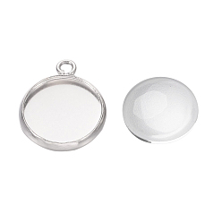 Платина Наборы подвесные для приготовления, с латунными подвесными кабошонами и стеклянными кабошонами, плоско-круглые, без никеля , платина, лоток : 12 мм, 17x14x2 мм, отверстия: 1.5 mm, 11.5~12x4 mm