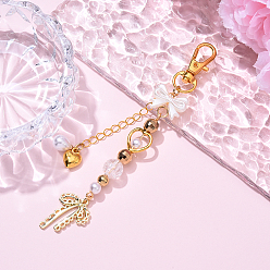 Золотой Ccb пластик и акрил искусственный жемчуг и сплав подвесные украшения, с сплава шарнирного когтя омара застежками, бантом, золотые, 120 мм