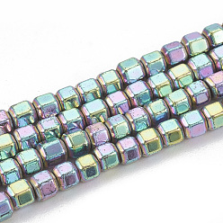 Rainbow Plated Electroplate Non-magnetic Synthetic Hematite Beads Strands, Hexagonal Prisms, Rainbow Plated, 2.5x2.5x2mm, Hole: 0.8mm, about 160pcs/strand, 16.1 inch