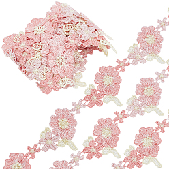 Pink 2 Yards Lace Trim Polyester String Threads for Jewelry Making, Flower Shape, Garment Accessories, Pink, 1-1/2 inch(38mm)
