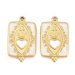 White 304 Stainless Steel Enamel Pendants, Rectangle with Horse Eye & Anchor Pattern Charms, Ion Plating(IP), Golden, White, 27x16x3mm, Hole: 1.6mm