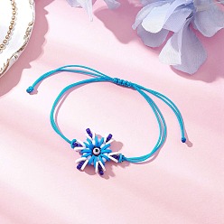 Темно-Голубой Регулируемые нейлоновые браслеты, гексаграмма с браслетами от сглаза для женщин, с бусинами лэмпворк и стеклянными бусинами, глубокое синее небо, внутренний диаметр: 2~3-3/8 дюйм (5~8.5 см)