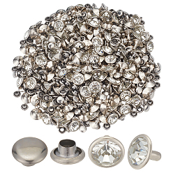 Кристалл 200 наборы латунных заклепок со стразами, шапки и шпильки, для изготовления поделок из кожи, платина, плоско-круглые, кристалл, шпилька: 10x9 мм, колпачок: 5.5x3 мм