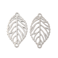 Платина Подвески из латуни с покрытием для стойки, гравированные металлические украшения, долговечный, без кадмия, без никеля и без свинца, лист ссылки, платина, 18.5x10.5x0.3 мм, отверстие : 1.2 мм