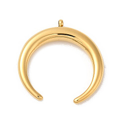 Настоящее золото 18K Ручная полировка 304 подвески из нержавеющей стали, двойной рог / подвеска в виде полумесяца, реальный 18 k позолоченный, 24x23.5x3 мм, отверстие : 1.6 мм