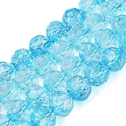 Deep Sky Blue Crackle Transparent Glass Beads Strands, Round, Faceted(32 Facets), Deep Sky Blue, 7.5~8mm, Hole: 1.2~1.4mm, about 47~48pcs/strand, 13.78~13.98 inch(35~35.5cm)