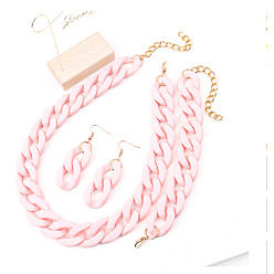 Розовый Комплекты акриловых цепочек-цепочек, сережек-подвесок и браслетов, золотые, туманная роза, Ожерелье: 430 mm