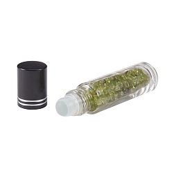 Peridot Glass Roller Ball Bottles, Essential Oil Refillable Bottle, with Peridot Chip Beads, for Personal Care, 85x20mm, Beads: 3x11~3x7mm, Capacity: 10ml