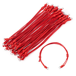 Dark Red 20Pcs Adjustable Korean Waxed Polyester Cord Bracelet Making, 304 Stainless Steel Jump Rings, Stainless Steel Color, Dark Red, 9-1/4 inch(23.5cm)