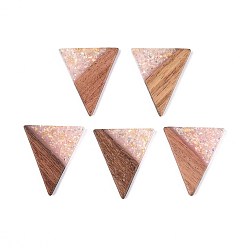 Розовый Подвески из непрозрачной смолы и орехового дерева, треугольник прелести, с блестящей пудрой и золотой фольгой, туманная роза, 35~36.5x30.5~31x3~3.5 мм, отверстие : 2 мм