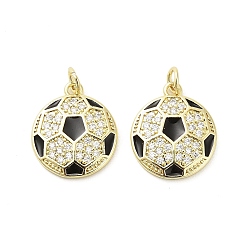 Football Латунные микро проложить кубического циркония подвески, Эмаль стиле, плоско-круглые, золотые, с целью перехода в кольце, футбол, 18.5x16x2.5 мм, отверстие : 3 мм