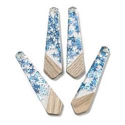 Темно-Голубой Деревянные подвески, смола и золотая фольга, многоугольник, глубокое синее небо, 49x12x4 мм, отверстие : 2 мм