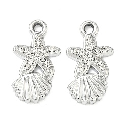 Shell Shape Подвески из сплава и страза, подвески на тему океана, формы раковины, 21x11.5x2.5 мм, отверстие : 1.8 мм