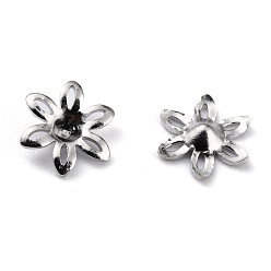 Платина Шапочки и конусы для бусин, латунные, 6-лепесток, цветок, платина, 7x6x1.5 мм