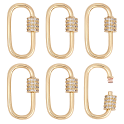 Настоящее золото 18K 6шт. латунные микро-паве прозрачные кубические цирконии винтовые карабины-замки-брелки, без кадмия, без никеля и без свинца, реальный 18 k позолоченный, 25.5x13~14.5x2 мм