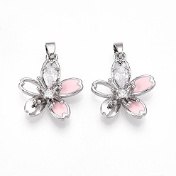 Платина Латунные микро проложить кубического циркония подвески, без кадмия и без свинца, с эмалью, , платина, 20x18x5 мм, отверстие : 5x2.5 мм