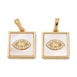Настоящее золото 18K Латунные микропаве прозрачные подвески с фианитом, без кадмия и без свинца, квадрат с глаз, с оболочкой, реальный 18 k позолоченный, 16.5x14x2.5 мм, отверстие : 5x3.5 мм