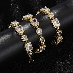 Настоящее золото 18K Цепочка из латуни с инкрустацией прозрачными кубическими циркониями, прямоугольными, квадратными, овальными и геометрическими звеньями., долговечный, стойки покрытие, без свинца и без кадмия, реальный 18 k позолоченный, 17.44 дюйм (44.3 см)