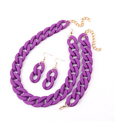 Фиолетовый Комплекты акриловых цепочек-цепочек, сережек-подвесок и браслетов, золотые, фиолетовые, Ожерелье: 430 mm