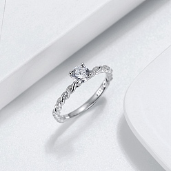 Платинированный Родиевое покрытие 925 кольцо на палец из стерлингового серебра, кольцо с камнем из кубического циркония, витое кольцо для женщин, с печатью s925, Реальная платина, 2~5 мм, размер США 7 (17.3 мм)