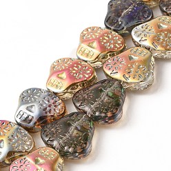 Разноцветный Прозрачные стеклянные бусины гальваническим пряди, с половиным покрытием цвета радуги, череп головы, красочный, 16x19x7 мм, отверстие : 1.2 мм, около 40 шт / нитка, 24.57 дюйм (62.4 см)