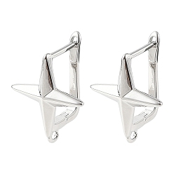 Platinum SHEGRACE Brass Hoop Earring Findings, Star, with Loop, Cadmium Free & Lead Free & Nickel Free, Platinum, 18x12x16mm, Hole: 1mm, Pin: 1mm
