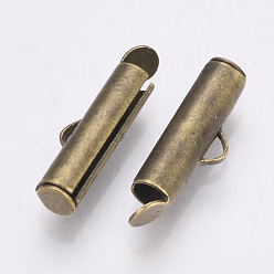 Antique Bronze Brass Slide On End Clasp Tubes, Slider End Caps, Antique Bronze, 6x8x4mm, Hole: 1x2.5mm, Inner Diameter: 3mm