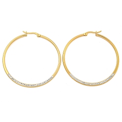 Золотой Вакуумное покрытие pvd 202 серьги-кольца из нержавеющей стали, с 304 булавками из нержавеющей стали и стразами, кольцо, золотые, 51x2 мм