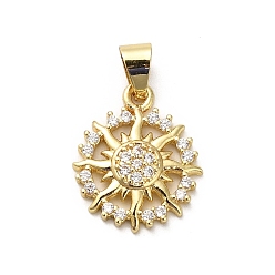 Золотой Латунные микро проложить кубического циркония подвески, солнце, золотые, 19x16x3 мм, отверстие : 5.5x4.5 мм
