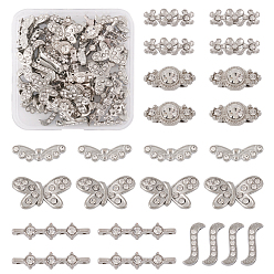 Платина Сплав кристалл стразы разделители бары, разнообразные, платина, 6.5~27x6~22x4~5.6 мм, отверстие : 0.8~1.5 мм, 50 шт / коробка