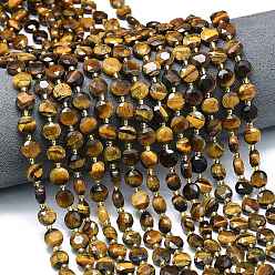 Тигровый глаз Природных тигровый глаз бисер нитей, граненый шестиугольный разрез, плоско-круглые, с бисером, 8~8.5x5 мм, отверстие : 0.8 мм, около 36 шт / нитка, 15.16''~15.24'' (38.5~38.7 см)