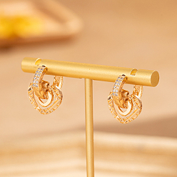 Сердце Геометрические серьги-кольца из латуни с прозрачным кубическим цирконием, элегантные женские украшения, золотые, сердце