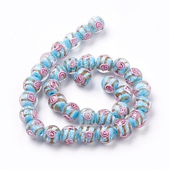 Light Sky Blue Handmade Gold Sand Lampwork  Beads Strands, Round, Light Sky Blue, 11~12mm, Hole: 1mm, about 33pcs/strand, 14.5 inch(37cm)