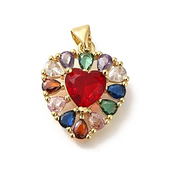 Красный Покрытие стойки латунь с подвесками из фианита, долговечный, без свинца и без кадмия, сердце прелести, красные, 20x17x5.5 мм, отверстие : 4x3.5 мм