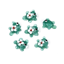 Темный Голубой Нити бугорчатых бусин ручной работы в технике лэмпворк, золотая рыбка с цветком, темные голубые, 16.5~17.5x20.5~23x10~12 мм, отверстие : 1.6~2 мм, около 30 шт / нитка, 15.75'' (40 см)