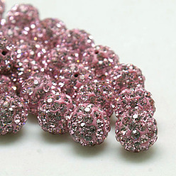 Light Rose Pave Disco Ball Beads, Polymer Clay Rhinestone Beads, Grade A, Round, Light Rose, PP12(1.8~1.9mm), 8mm, Hole: 1mm