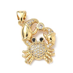 Краб Латунные микро проложить кубического циркония подвески, реальный 18 k позолоченный, краб, 20x15x3.5 мм, отверстие : 4.5x3.5 мм