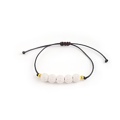 White Bohemian Adjustable Handmade Dyed Natuarl Lava Rock Braided Bead Bracelets for Women, Golden, White, 6.69 inch(17cm)~11.02 inch(28cm)