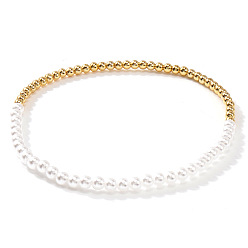 Пластиковый Минималистичные латунные и пластиковые браслеты с круглыми бусинами-подложками из искусственного жемчуга для женщин, 6.89 дюйм (17.5 см)