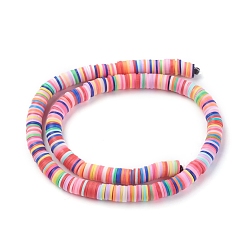 Mixed Color Flat Round Eco-Friendly Handmade Polymer Clay Beads, Disc Heishi Beads for Hawaiian Earring Bracelet Necklace Jewelry Making, Mixed Color, 8x0.5~1mm, Hole: 2mm, about 380~400pcs/strand, 17.7 inch