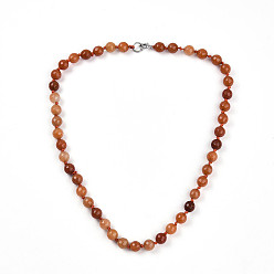 Нержавеющая Сталь Цвет 8мм ожерелья из натурального красного авантюрина с ограненными круглыми бусинами, из нержавеющей стали застежками омаров коготь, цвет нержавеющей стали, 17.52 дюйм (44.5 см)