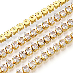 Clear Teardrop Cubic Zirconia Strass Chains, Gold Plated Brass Link Chains, Cadmium Free & Lead Free, Soldered, with Spool, Clear, 5mm, about 16.40 Feet(5m)/Roll