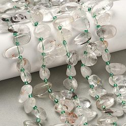 Лодолит Кварц Натуральный зеленый lodolite кварц бисер пряди, слеза, Топ пробуренной, с бисером, 10~28x8~12x4~8 мм, отверстие : 0.9 мм, около 42~44 шт / нитка, 15.16''~15.55'' (38.5~39.5 см)