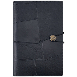 Black Vintage PU Leather Binder Travel Journal, Refillable Notebook with Button Closure, Reectangle, Black, 195x130x24mm